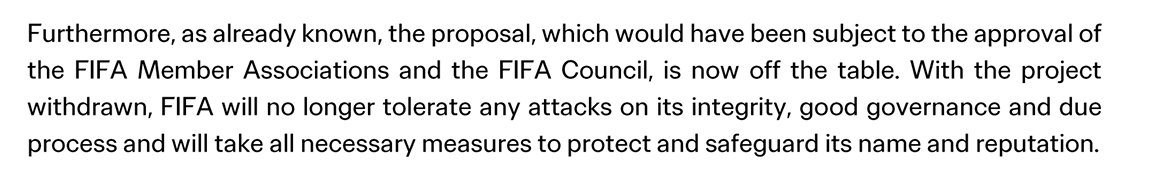 martynziegler's tweet photo. LATEST: Infantino vows to carry on after crisis meeting in Morocco.
Sends letter to FIFA Council apologising for mistakes over sell-off plan and issues threat to further "attacks on its integrity". https://t.co/3lMOGs2XNy