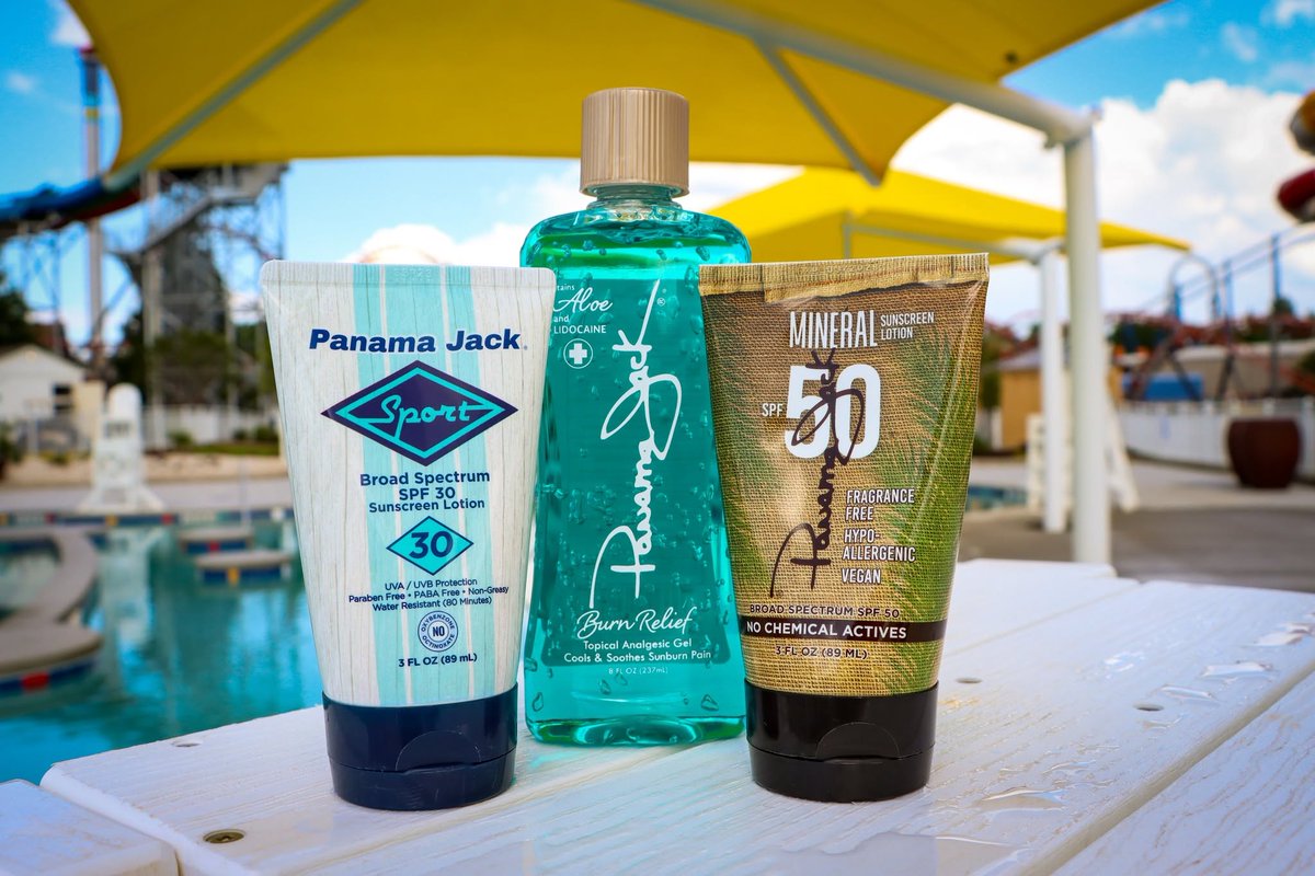 Carowinds's tweet photo. ☀️  Enjoy the sun at #CarolinaHarbor with tips from Panama Jack:

✅ Apply sunscreen 15 min to exposure.
✅ Reapply after towel drying/80 min of swimming/sweating or every 2 hrs.
✅ Wear at least SPF 30 from 10A-4P.
✅ Get Panama Jack products in select locations at #Carowinds! https://t.co/2s8Blby2dd