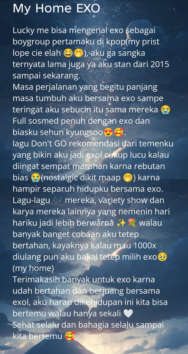 wooyuje's tweet photo. @spring_cherry27 full curhatan hati seorang exol😭
Happy EXO-L Day
L1485 ALWAYS
#HappyEXOLDay
#12YearsofEXOLove
#EXOL12thAnniversary
@weareoneEXO https://t.co/Pl8d08XIZj