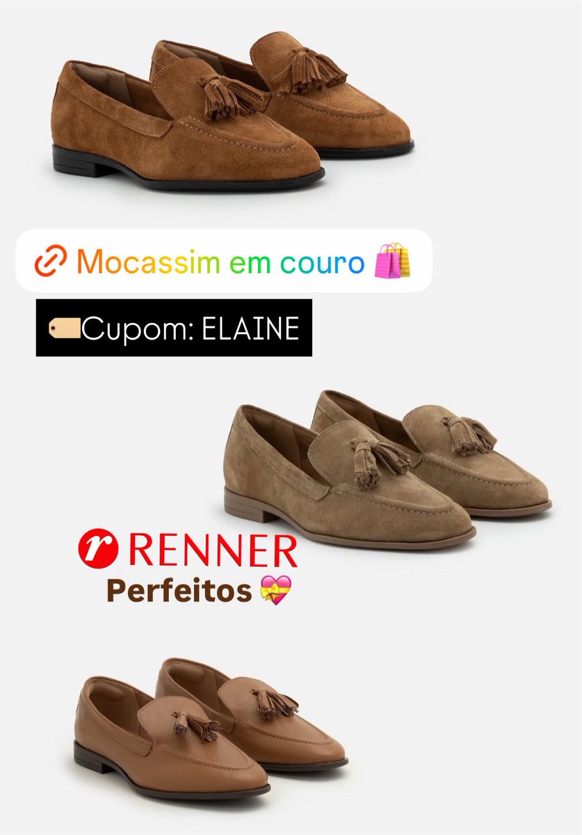 cupomdalaine's tweet photo. Sapato Mocassim Em Couro Com Franja PERFEITO na Renner🤎✨

👞: https://t.co/WN0P7iflDO

🏷️Cupom: ELAINE
Aplica no site todo👉🏻 https://t.co/TsQx3TfdLe

Confortável, elegante e super versátil — aquele sapato que combina com tudo! 😍👞 https://t.co/uCfdAPl5zn