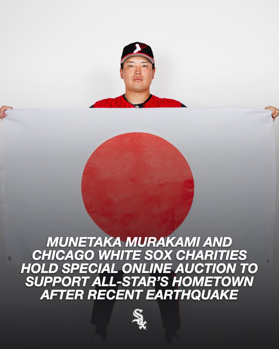 whitesox's tweet photo. To support All-Star first baseman Munetaka Murakami’s efforts to aid those affected by the recent earthquake in Kumamoto, Japan, Chicago White Sox Charities is holding a special online auction to help fund recovery services in his hometown.

🔗: https://t.co/Z88EU23i0c https://t.co/NjkRLpKIPi