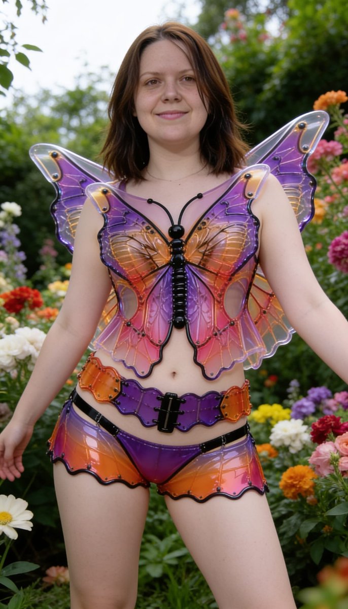 Lizzy1262629's tweet photo. Feeling magical and shiny in my translucent butterfly PVC outfit among the flowers! 🦋✨ Soft smile and glossy garden vibes ✨ 
#ButterflyPVC #ClearPVC #ShinyFashion #KinkyCute #GlossyFashion #PVCSet #PlayfulLook #ShinyPlastic #GardenVibes https://t.co/qlPLrgPiA6