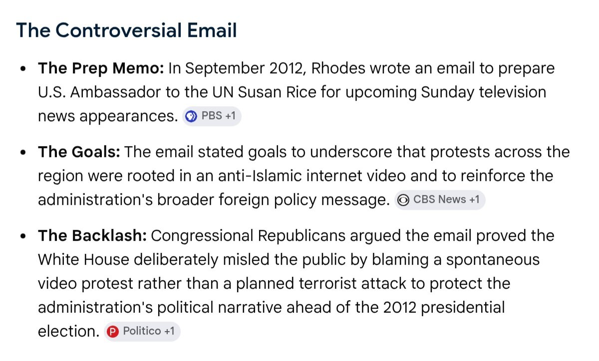 ColdCreamnRose1's tweet photo. @PolitiBunny .@brhodes wrote the talking points for @AmbassadorRice  which blamed Benghazi on a blasphemous video 📹 https://t.co/YmfkbPaCm3