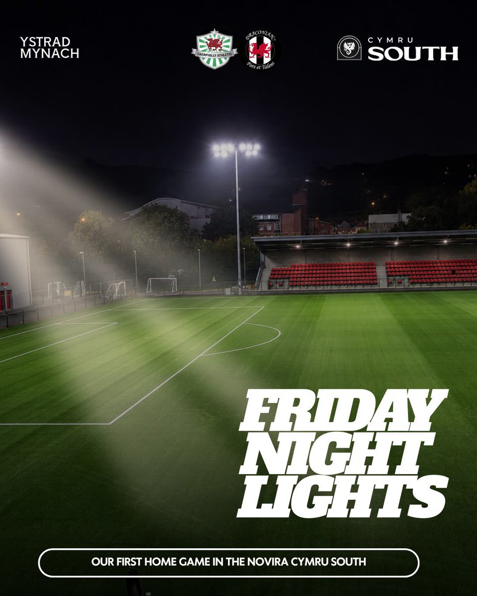 CaerphillyAFC's tweet photo. Friday Night Lights
First home game of the season, first home game in the @CymruLeagues
Bring your nan.
Pack the house.
19:45 Kick Off
#TheAs https://t.co/53prmuU4F9