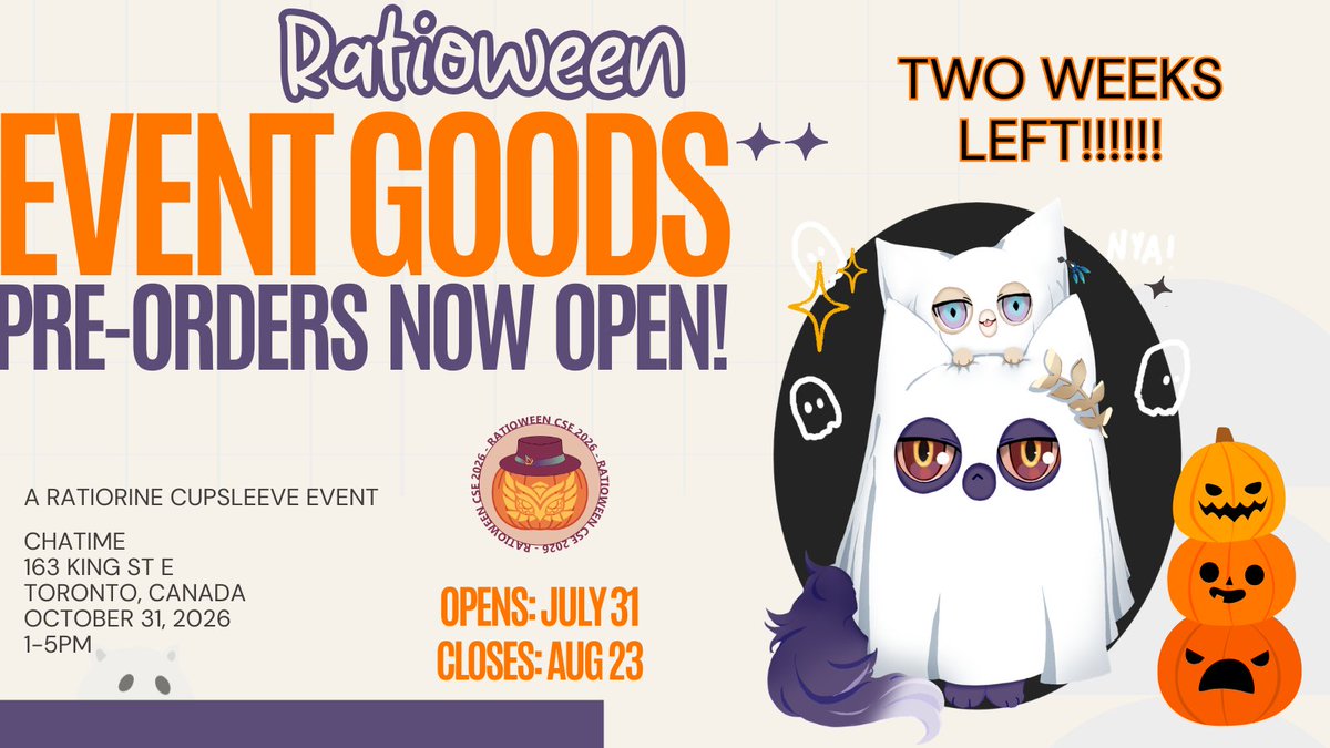 ratioween_cse's tweet photo. 🎃PREORDERS CLOSE IN TWO WEEKS🎃

🍬Preorders close on August 23!

In-person/CDN: https://t.co/83GE4ZIdi9
INTL: https://t.co/ySYqXx6IuP
US: https://t.co/C1F2DbX2qv

#ratioweencse2026 #ratiorine #レイチュリ #cupsleeve #cupsleeveevent https://t.co/6CPxMiklel