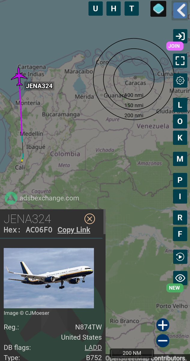 MeteoAero's tweet photo. Aeronave del Departamento de Justicia/FBI de EE. UU., procedente de Cali, Colombia, posible vuelo de extradición a Estados Unidos. https://t.co/3xpUAUlS8G