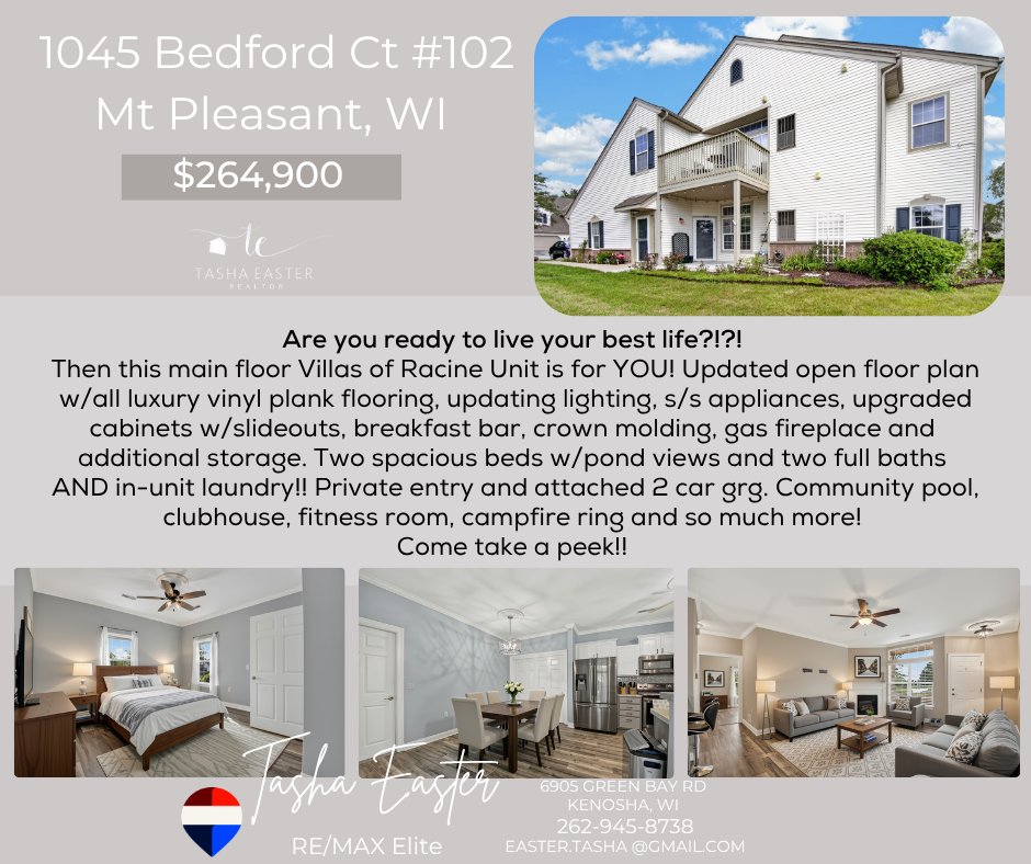 TashaRemax's tweet photo. π« HOT NEW CONDO
π 1045 Bedford Ct #102
π² 264,900
ποΈx2 πx2 πx2
Main Floor Unit w/Pond Views & Updates!
Community Clubhouse, Pool, Fitness Rm
Let's go take a peek...π² 262.945.8738
#racinecondos #remaxagent #welcomehome #mountpleasantcondos https://t.co/hSURIDxzgv