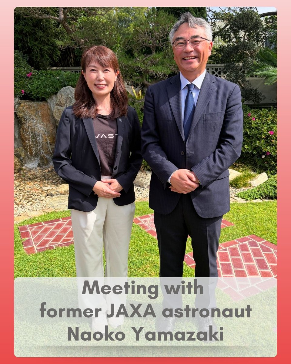 JPNConsulateLA's tweet photo. Consul General Murota recently exchanged views with @Astro_Naoko, a former JAXA astronaut and General Manager of Vast Japan, on the future of Japan-U.S. space cooperation.🚀

In 2010, Ms. Yamazaki became the second Japanese woman to go into space!👩‍🚀💫

#宇宙 #日米協力 https://t.co/EAJqychtFc