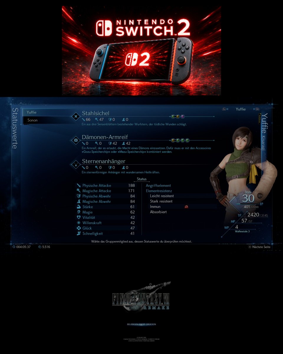Dennis_RPGKING's tweet photo. #NintendoSwitch2 #FINALFANTASYVIIREMAKE #INTERmission Spieltagebuch Update: Yuffie Kisaragi und Sonon Kusakabe haben Stufe 30 erreicht,15. UG - Waffenentwicklung: Produktionsebene und 14. UG - Waffenentwicklung: Wartung Siehe Bilder Yeah🙂 https://t.co/29hjGGlHI3