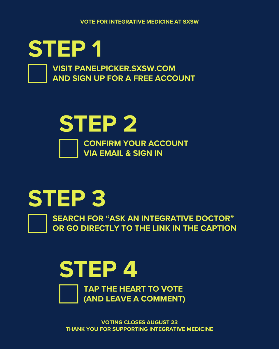 AzCIM's tweet photo. Vote for @DrMaizes session. Let's bring integrative medicine to SXSW.

https://t.co/BnZr7m4lz9 https://t.co/pF3ZpWr8ur