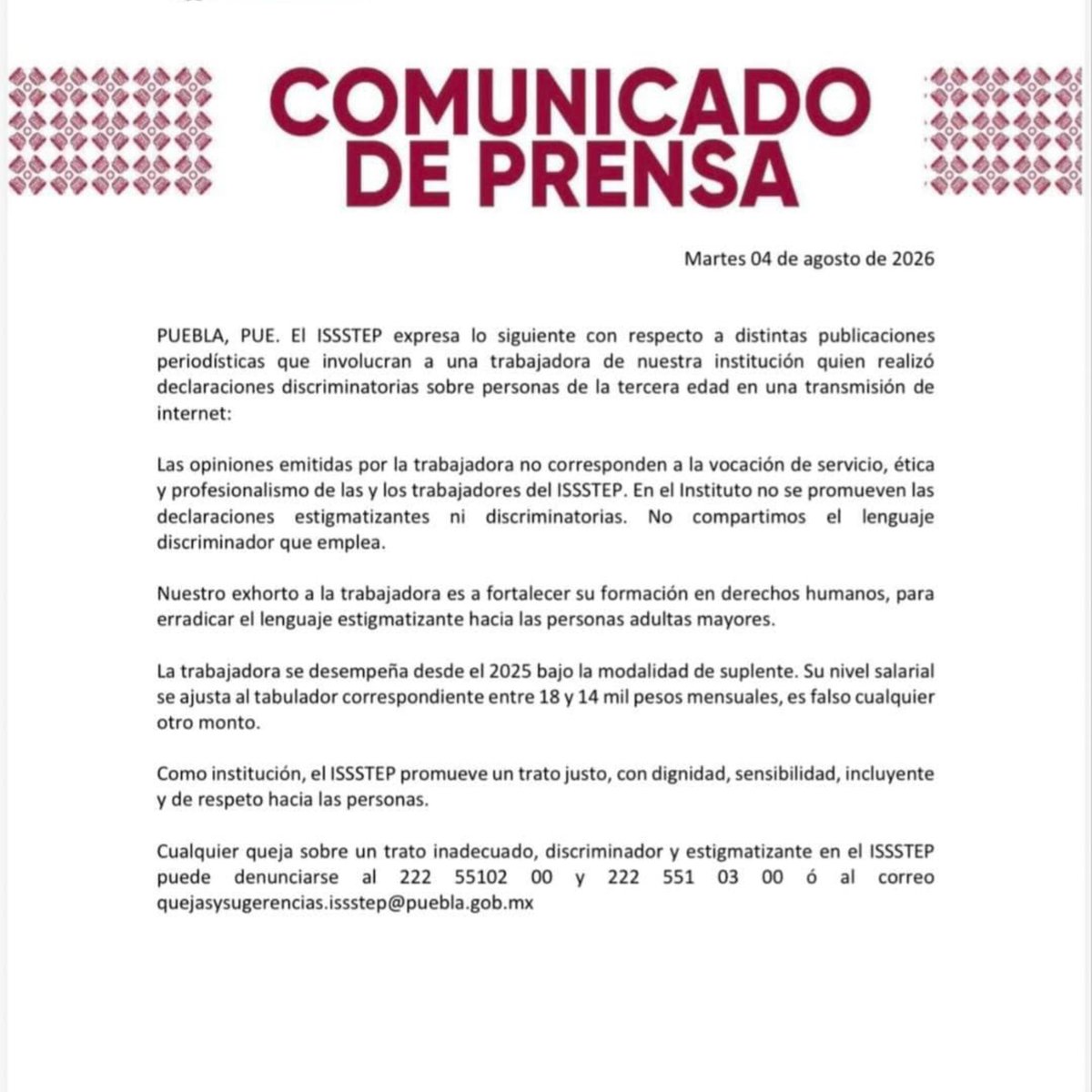 GalileoMx_'s tweet photo. ‼️ISSSTEP se niega a despedir a Hilda Salvatori‼️

💬Una cosa tenía que hacer bien el Secretario de Salud del Estado de Puebla  y no pudo💬

Estimado lector, lamento informarle que pese a las desafortunadas  declaraciones de Hilda Salvatori en el podcast Descasadas, donde aseguró que las personas adultas mayores "huelen a baúl" y pese a la exigencia de todo un país; el  @ISSSTEP_Puebla, no despidió a la hermana de @Naysalvatori.

Desafortunadamente la respuesta institucional no fue el cese inmediato, sino un escueto "comunicado de deslinde".

Mantener a Hilda Salvatori en la nómina pública convierte al ISSSTEP en cómplice directo del viejismo y la discriminación. Los poblanos le seguiremos pagando más de  80 mil pesos mensuales a una persona que claramente no debería acercarse a las personas de la tercera edad.