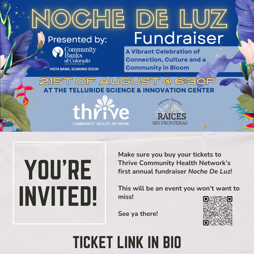 ThriveTelluride's tweet photo. You're invited to Thrive's fundraiser: Noche De Luz! Get your tickets here: https://t.co/MlbRguAoWw https://t.co/Otd6wH8qqU