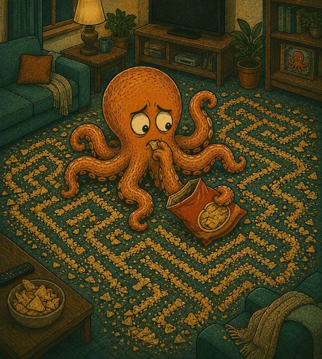 octagon_game_st's tweet photo. Me: "I'll just have a few chips." 😌🥔

Opens the bag... 🍟💥

Five minutes later:
🧹 Crumbs everywhere.
🐙 Guilty face activated.
🌀 Somehow I've created a snack-sized maze across the floor.
At this point, I'm not eating chips anymore... I'm building #OctoMaze one crumb at a time. 😂🧩✨

#WishlistWednesday