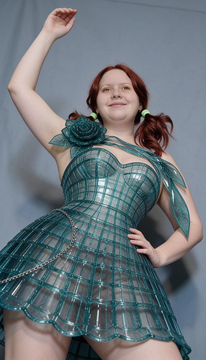 Lizzy1262629's tweet photo. Feeling elegant and shiny in my translucent teal PVC dress with rose details! 💚✨ Soft smile, red pigtails and glossy vibes ✨ 
#TealPVC #ClearDress #ShinyFashion #KinkyCute #GlossyFashion #PVCSet #PlayfulLook #ShinyPlastic #FetishFashion https://t.co/aPTCW1WbYj