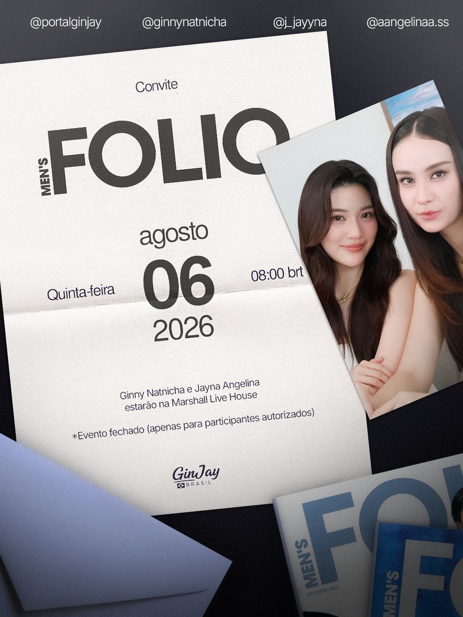 PortalGinJay's tweet photo. 🚨 ALERTA DE TAG 🚨

Em breve nossas GinJay estarão participando de mais um evento. Vamos subir essa tag e apoiar nossas meninas ☝🏻🤍

🗓 QUIN 06/08/26
⏰️ 8h AM 🇧🇷
#️⃣ MensFolioThailand
#️⃣ GinJay

#GinJay #จินเจ 
#ginnynatnicha #aangelinaass https://t.co/uDC0KzHE9F