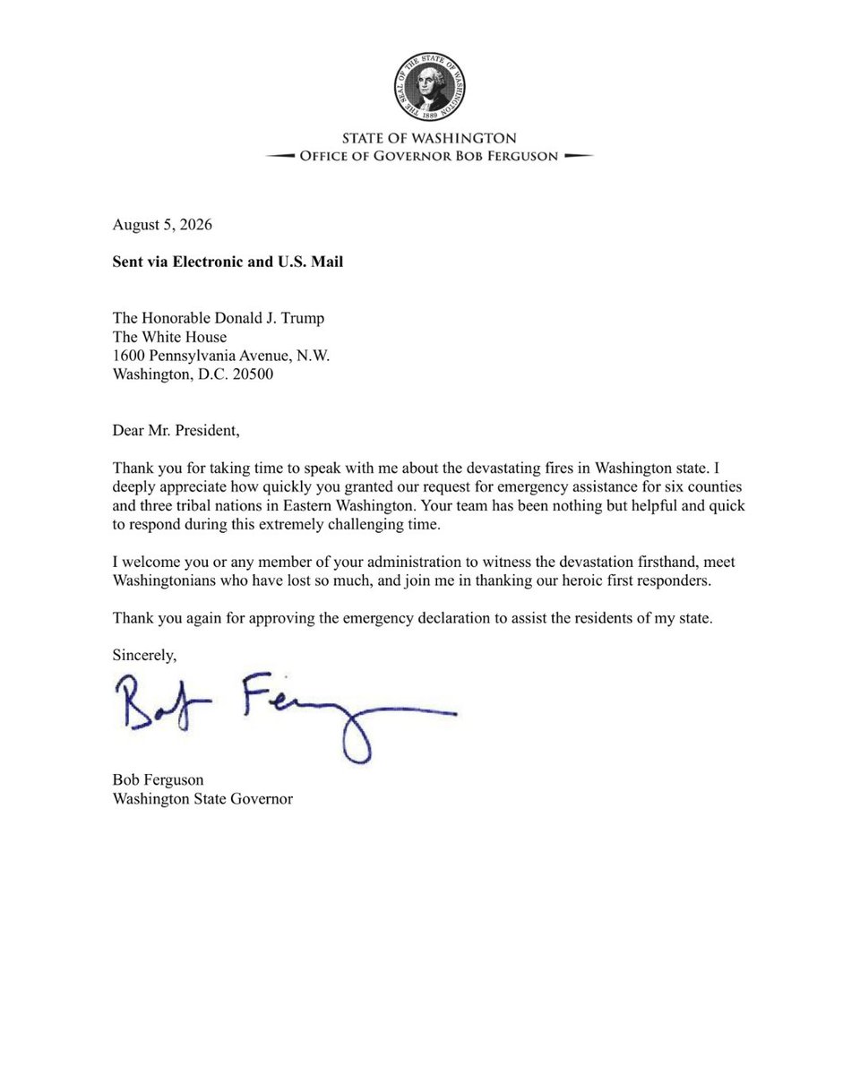 GovBobFerguson's tweet photo. Today I sent a letter to President Donald Trump. https://t.co/Fstd2aN2dd