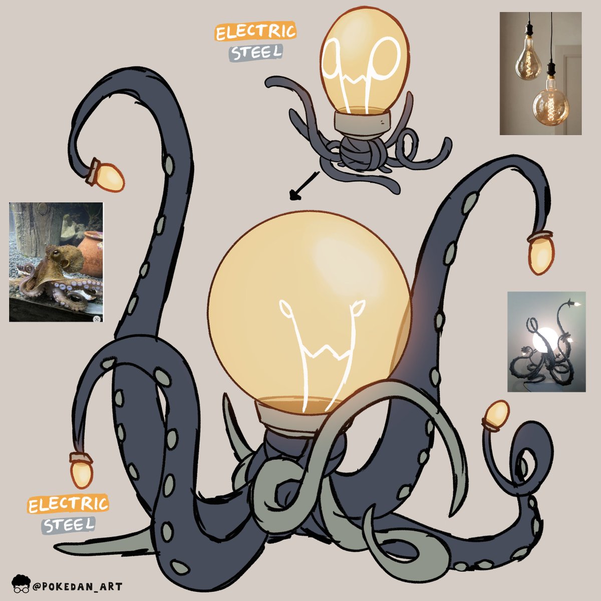 PokeDan_Art's tweet photo. Electric Octopus! 🐙💡✨#WIP
With this evolution line by your side you will never fear the dark again! Inspired by octopuses, light bulbs and lamps!

Available soon! You can send a DM if you're interested in claiming them early! 📨

#Fakemon #pokemon #Art https://t.co/cEYVhbrcVq