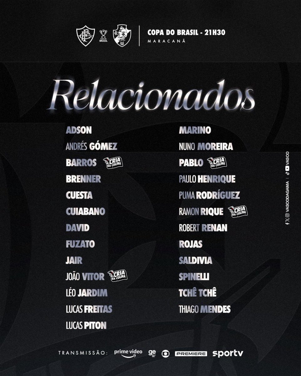 EstagiarioVasco's tweet photo. 💢📰| Relacionados para Classificar!
#RelacionadosVasco
#VasXfluc
#VascoDaGama https://t.co/3Po3adaZF4