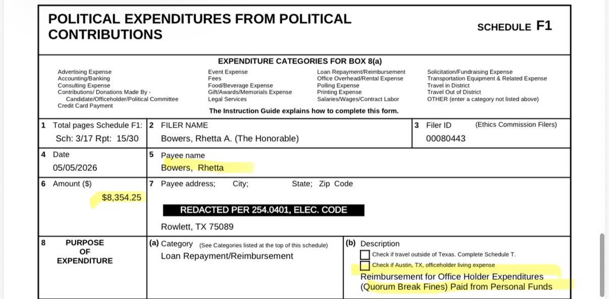 brianeharrison's tweet photo. 🚨UPDATE: FAKE PUNISHMENT FOR QUORUM BREAKING DEMOCRATS EXPOSED!... USED CAMPAIGN FUNDS FOR FINES, DESPITE  LEADERSHIP CLAIMS THAT ONLY PERSONAL FUNDS WOULD BE ACCEPTABLE!

Texas House leadership promised that Democrats would be forced to pay fines with "personal funds"... and would NOT be allowed to use official or campaign funds.

I warned everyone it was a LIE.

Now we have proof.  

Democrats are reimbursing themselves from their CAMPAIGN bank accounts, without consequence.

ZERO Democrats had their seats vacated!

ZERO Democrats lost their committee CHAIRMANSHIPS!

ZERO Democrats lost their VICE-CHAIRMANSHIPS!

ZERO DEMOCRATS lost their seniority!

ZERO DEMOCRATS even lost their parking spots!

This makes sense when you remember that the "Republican" Speaker of the Texas House was elected by DEMOCRATS.

Texans deserve leadership that would actually punish these rogue Democrats... not placate them!