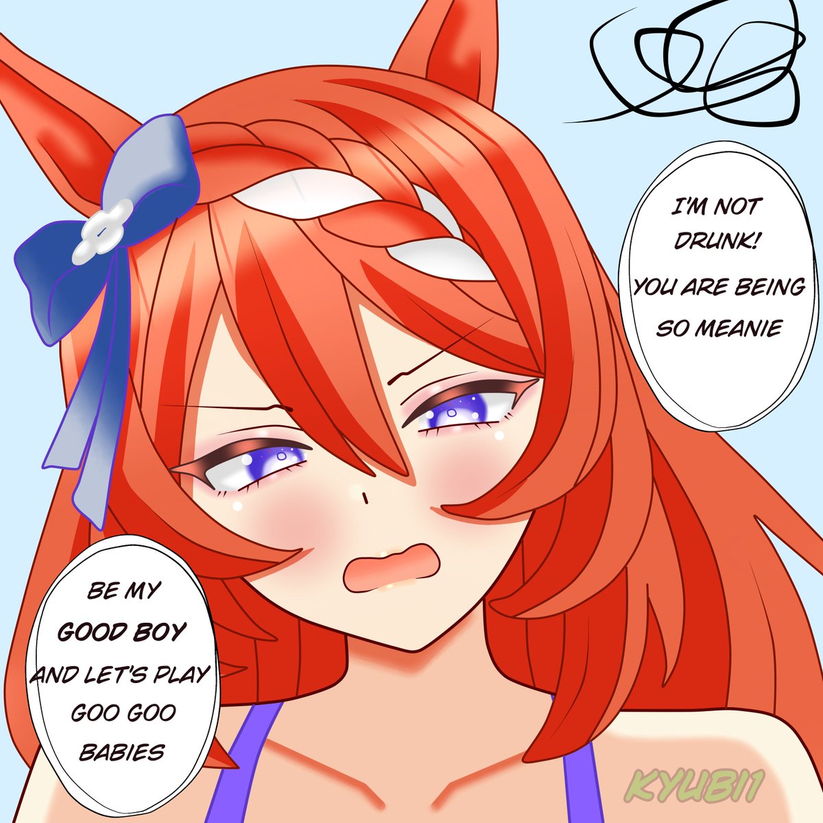 Kyubi110's tweet photo. This time with another practice of expressions, now we have #SuperCreek and she is drunk. 
Hope you like it, be careful, take care of her. 
And thanks a lot for your support lately!
#Umamusume #Fanart #DigitalArt #Umamusumecinderellagrey https://t.co/kArLZUMfnI