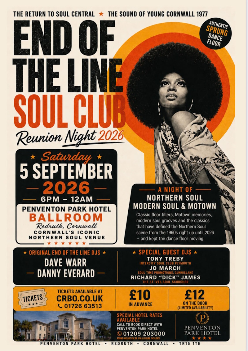 StAustellTIC's tweet photo. It's Sooner Than You Think !
#EndOfTheLine #Soul #Club
"Reunion Night"
1977 Young Cornwall
#Best2BookNow !
https://t.co/2T0WVKdgRo
To Midnight - Licensed Bar - Great Venue - Best Stay Rates
Phone 01726 63513
@CRBO_BoxOffice
In-Person @VisitTruro, @StAustellTIC, @VisitBodmin https://t.co/xZd7rxVhMg