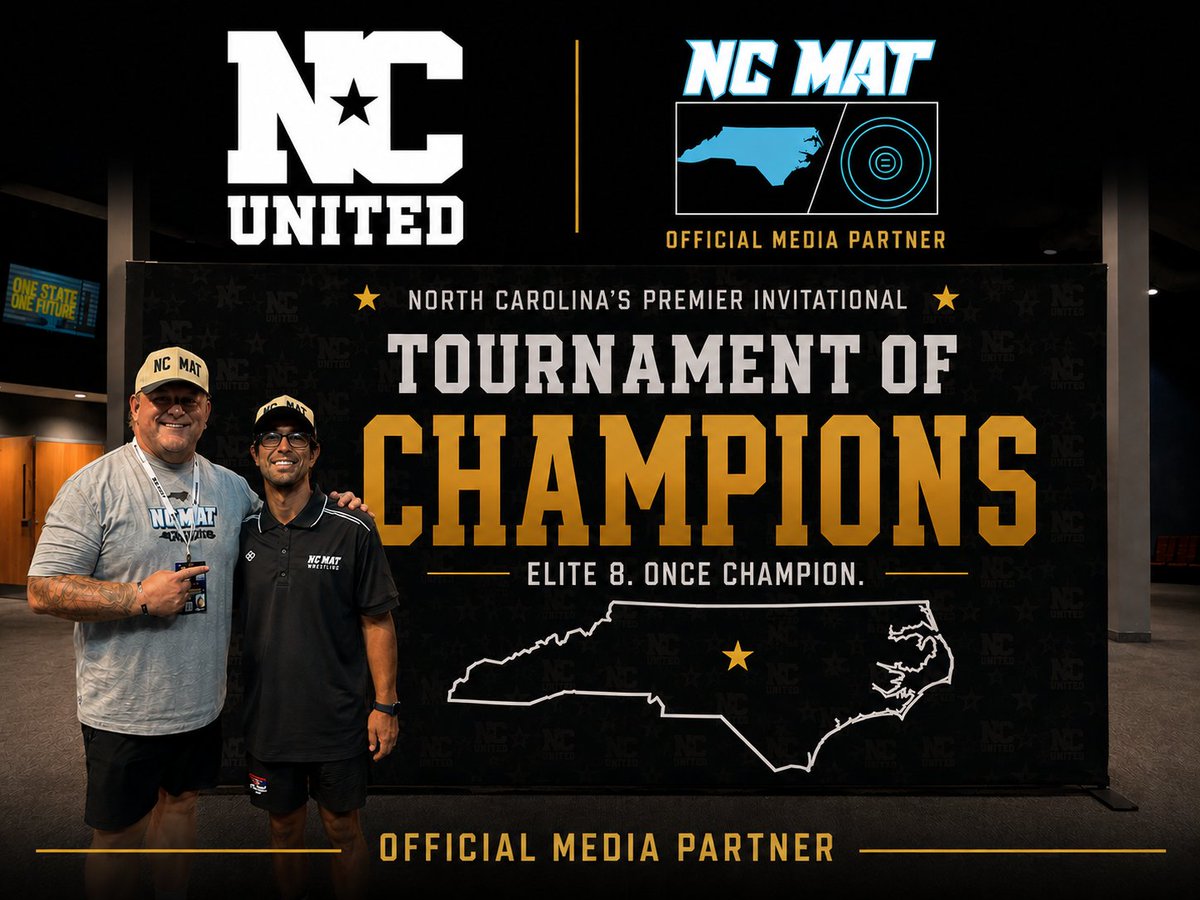 NCUnited_'s tweet photo. 🎙️ OFFICIAL MEDIA PARTNERSHIP

We're excited to announce The NC Mat as the Official Media Partner of the 2026 Tournament of Champions.

Rhett Hoy and Ryan Mitchell have become trusted voices in North Carolina wrestling, and we're proud to partner with them as we continue building a championship experience for our athletes, coaches, and fans.

The NC Mat will play a key role throughout the event, including:

📣 Athlete & bracket announcements
🎯 Seeding collaboration
🎤 Live event commentary
📸 Tournament coverage

Great competition deserves great coverage, and this partnership helps raise the standard for wrestling in North Carolina.

Read the full announcement:

https://t.co/th1ESbSIyi

#NCTournamentOfChampions #NCUnited #TheNCMat #NorthCarolinaWrestling
