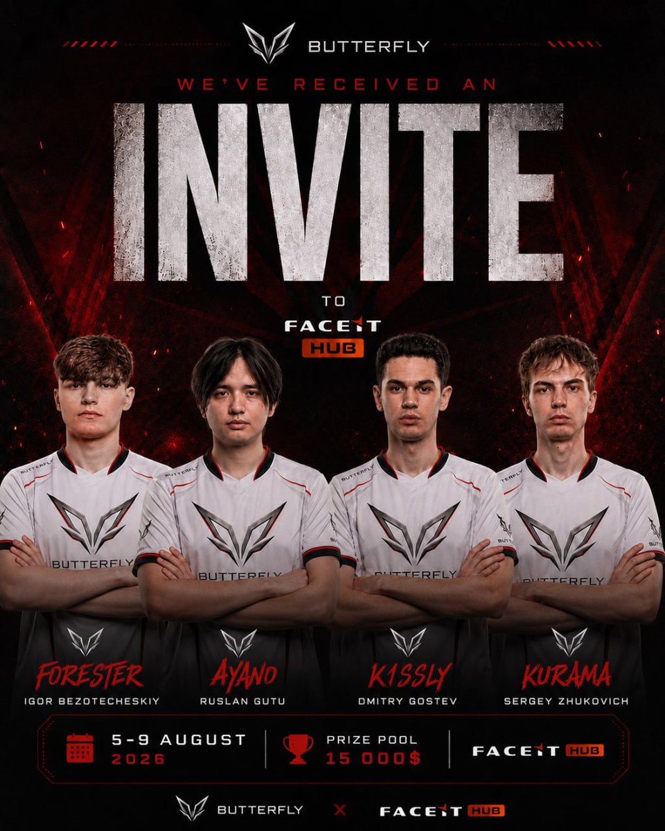 butterfly_cs2's tweet photo. How could an event like this go on without us? 🤔

🔥 Four out of five players on our roster have been invited to a four-day event hosted by @FACEITcs 

📅 August 5–9
💵 Prize pool: $15,000

#ButterflyCS2 #ButterflyNews #CS2 #FACEIT https://t.co/YVpw7CbehG