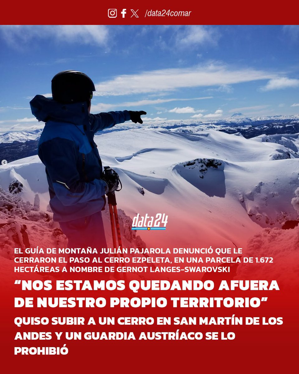 MarileNeumayer's tweet photo. 🔴  Un guardia austríaco le prohibió subir un cerro a un guía de trekking en San Martín de los Andes: “Nos estamos quedando afuera de nuestro propio territorio”

💥 APARECIÓ UN GUARDIA AUSTRÍACO PROHIBIENDO EL PASO AL CERRO EZPELETA💥 

El guía de montaña Julián Pajarola denunció que le cerraron el paso al cerro Ezpeleta, en una parcela de 1.672 hectáreas a nombre de Gernot Langes-Swarovski. 
-
📌 NOTA 👇 https://t.co/QibqeRDQvv