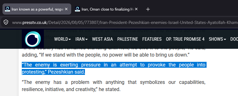 AbdullahHaider's tweet photo. Another example of the disconnect in reformist = dove, and conservative = hawk between media of the west, and media of the rest, Pezeshkian's uncompromising reality with protestors, and west's media arguing his reformist-alignment has protest sympathies. https://t.co/9rLnwPKTqR https://t.co/6GjX8oH06R