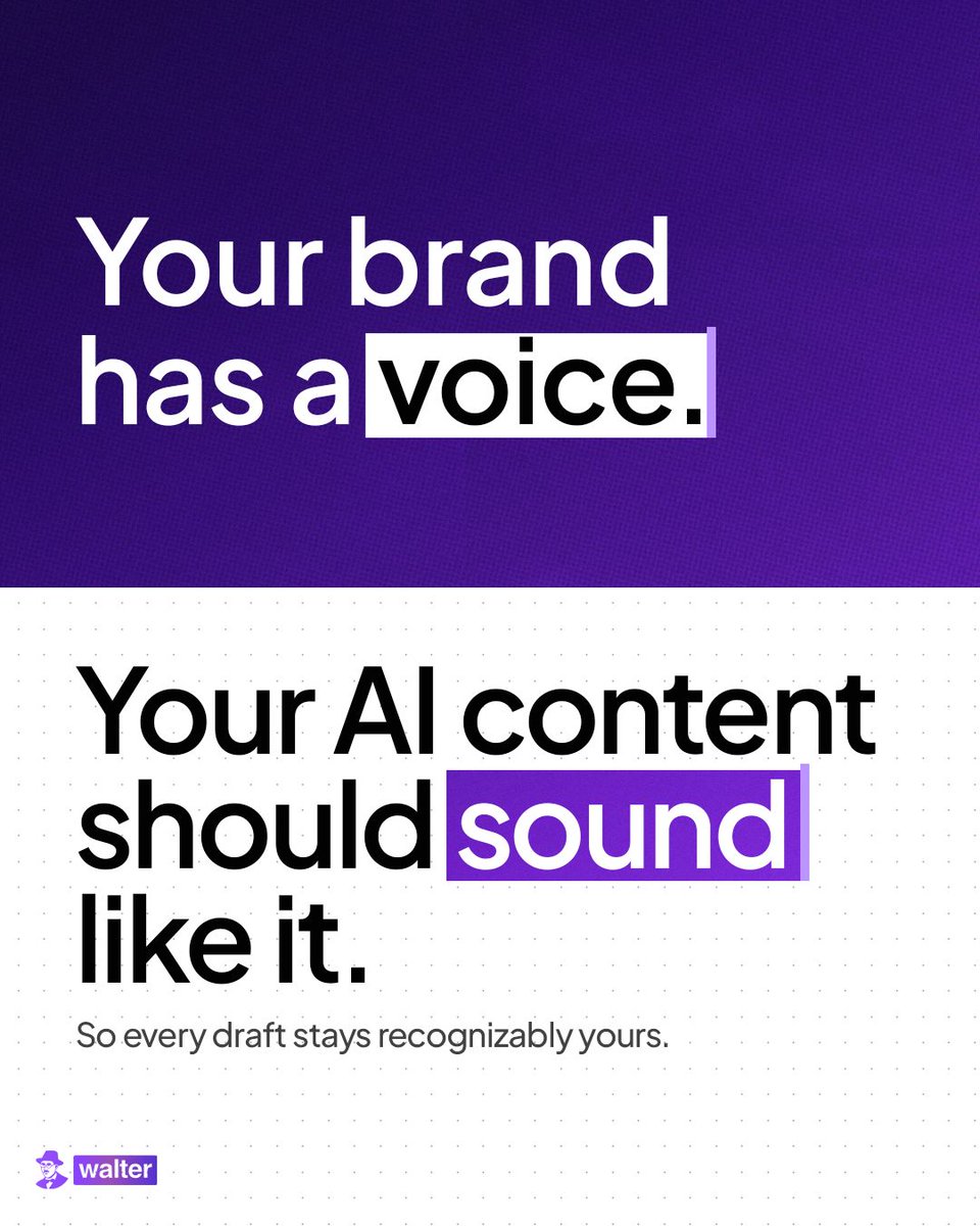 walterwrites_ai's tweet photo. Your brand already has a voice, and your AI-assisted content should still sound like it.

https://t.co/lVaQe3OBys helps keep every draft natural, consistent, and recognizably yours.

Make https://t.co/lVaQe3OBys the only writing tool you need to protect your brand voice.

#WalterWritesAI #BrandVoice #AIWriting #ContentWriting #ContentMarketing #WriteNaturally