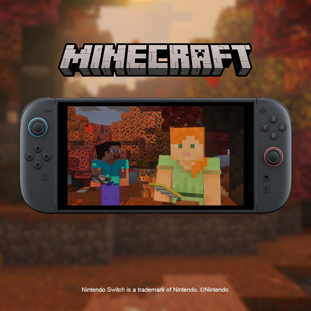 NintendoBrasil's tweet photo. Minecraft chega ao Nintendo Switch 2 em 27 de outubro! Aproveite o recurso Vibrant Visuals e uma atualização do DLC exclusivo Super Mario Mash-up. Transfira os seus dados Minecraft do console Nintendo Switch e vá com tudo! https://t.co/OQDySZs4qO