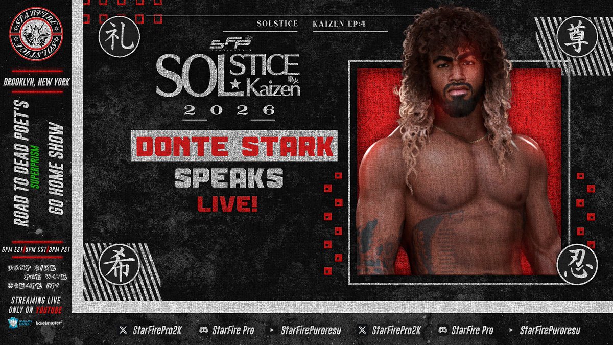 StarFirePro2K's tweet photo. SFP SOLSTICE LIVE NEXT WEEK @ 6PM EST
—
🏆McCloud v. Giselle
🔴Dalton v. Kohl
🏆Ryoba v. Walsh
🔴SOS vs. RRS
—
🎤Donte Stark Speaks
♦️Jacob Ali in Action 
♦️Lexi Li & Amber Gage Contract Signing 
🎤Kahlani’a & Chandi Face 2 Face
♦️JSM & Richie Sit-Down Interview
+MORE 

Only on https://t.co/3uxLvOoShU…