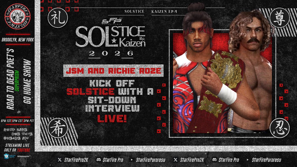 StarFirePro2K's tweet photo. SFP SOLSTICE LIVE NEXT WEEK @ 6PM EST
—
🏆McCloud v. Giselle
🔴Dalton v. Kohl
🏆Ryoba v. Walsh
🔴SOS vs. RRS
—
🎤Donte Stark Speaks
♦️Jacob Ali in Action 
♦️Lexi Li & Amber Gage Contract Signing 
🎤Kahlani’a & Chandi Face 2 Face
♦️JSM & Richie Sit-Down Interview
+MORE 

Only on https://t.co/3uxLvOoShU…