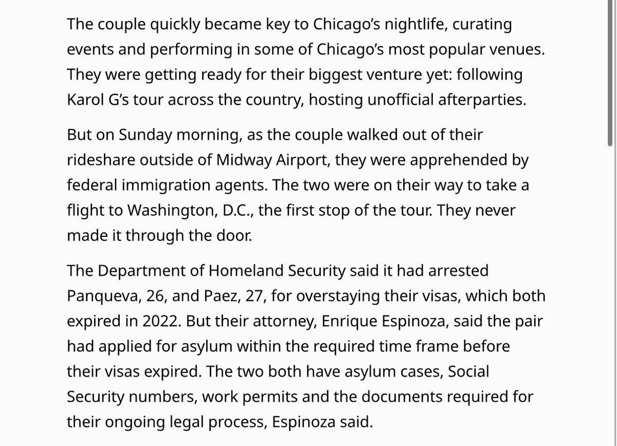 ReichlinMelnick's tweet photo. This couple came legally. They applied for asylum before their visas expired, wanting to do it all by the books.

After six months went by, they applied for work permits to stay afloat. They worked legally and paid taxes while government delay dragged on.

Then ICE came for them. https://t.co/D7AZhitdDh
