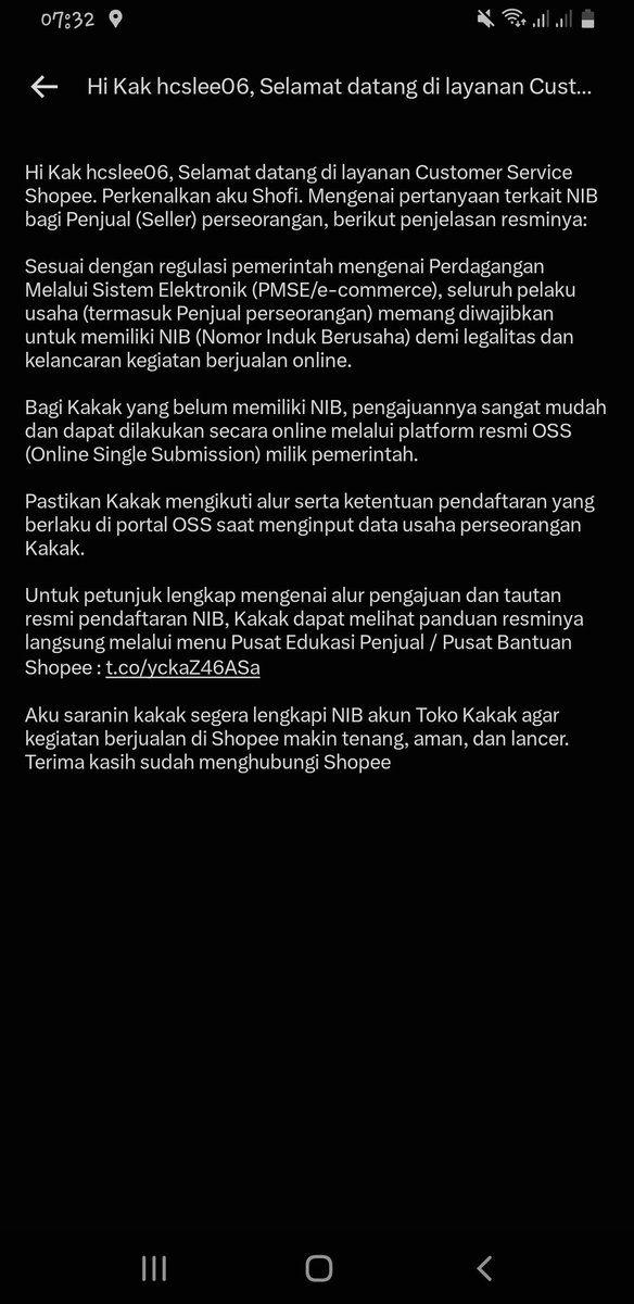 hcslee06's tweet photo. Hai guys 
Tadi aku nelpon cs shopee
Semua toko perorangan/CV/ PT wajib ada NIB
Kalo toko nya baru gabung 2026. Terakhir upload NIB januari 2027 (6 bulan setelah gabung). Kalo udah lama jualan di shopee dikasih waktu 18 bulan dr regulasi ini muncul
Di x juga kasih info begini https://t.co/EisrqeAQ8D