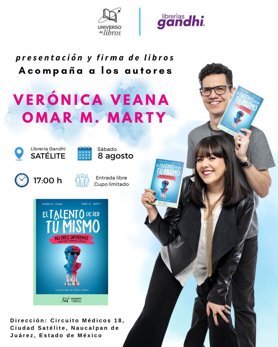 ElTalentoDSerTu's tweet photo. Tenemos presentación de El talento de ser tú mismo en @LibreriasGandhi sucursal Satélite ¡y queremos que nos acompañes! 

⭐️ Entrada libre
📆 Sábado 8 de agosto 
🕔 17:00 horas
📍Gandhi Satélite https://t.co/AaUY5nHWX1
