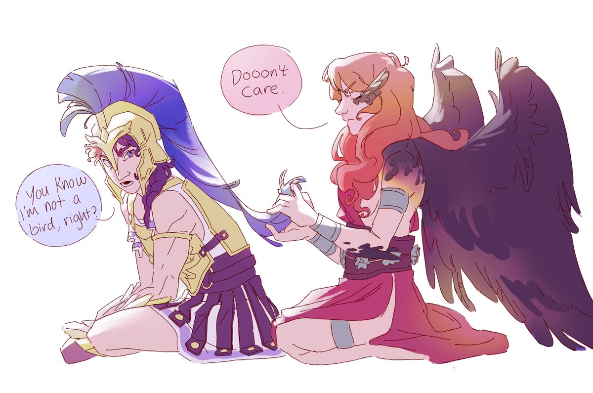 Pebbldd's tweet photo. Bird friends! Pyro's terrible at taking care of their feathers 

#PantheonSMP #pyroscythefanart #apokunafanart https://t.co/bPkM8EZzG7