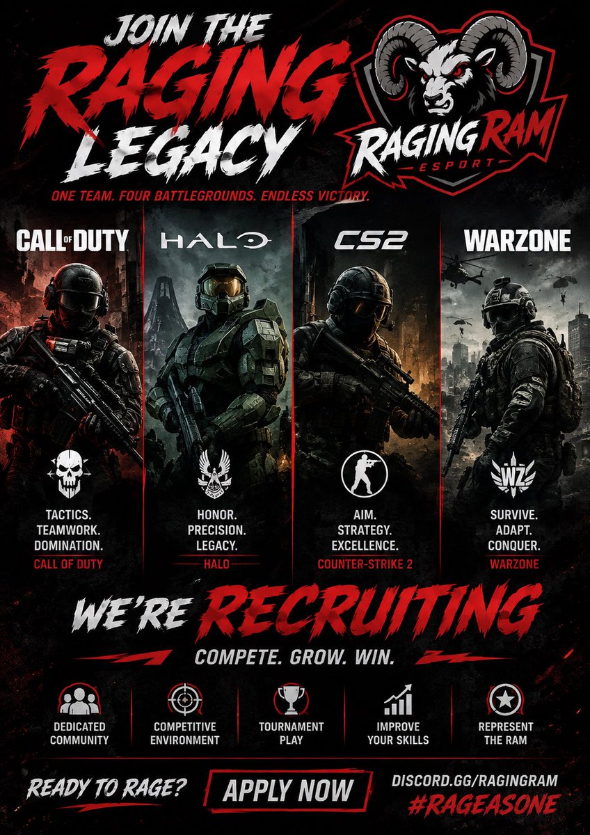 RagingRamsGG's tweet photo. #Recruiting #esports #findmeaclan https://t.co/9JRYNkISBF