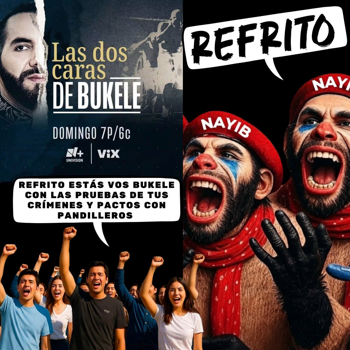 oskland10's tweet photo. 🙊🙉🙈 | REFRITO ESTAS VOS BUKELE: Con tantas pruebas contundentes presentadas en el documental de UNIVISION, "Las Dos Caras de Bukele"

Y refritos también están los seguidores maniáticos radicales del dictador, porque no han parado con su diarrea desde el domingo ante tanta frustración.

Mientras, los patriotas salvadoreños que odiamos la dictadura y amamos la democracia, contamos los días para tu jucio criminal, en una Corte Penal Internacional.