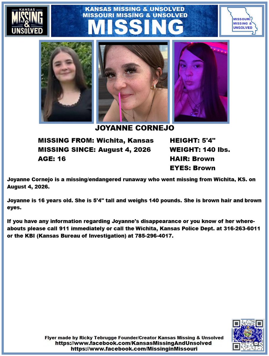 KansasMissing's tweet photo. #MISSINGPERSON #MISSING PLEASE SHARE/PRINT/POST!!! JOYANNE CORNEJO (WICHITA, KANSAS)!!!

#KansasMissing  
#KansasMissingPerson
#MissingInKS 
#MissingInKansas 
#MissingKansan 
#Wichita 
#Kansas 
@AnnetteLawless https://t.co/fBFxVUxpJi