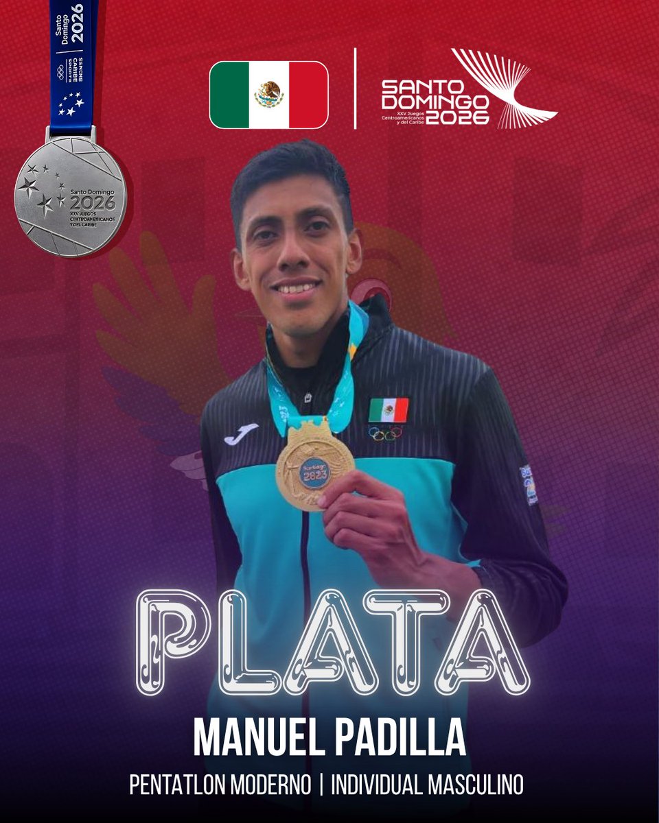 DeporteMexa's tweet photo. #SantoDomingo2026🇩🇴

¡1-2 para México! 👏🏻🇲🇽

🥇Duilio Carrillo conquista la prueba individual de #PentatlonModerno con una puntuación de 1541 🙌🏻

🥈Manuel Padilla completó el 1-2 en el podio con una gran competencia en la que sumó 1534 puntos para colgarse la plata 💪🏻

👉🏻Yael Marmolejo había completado el 1-2-3, sin embargo debido a la regla olímpica el bronce fue para el cuarto lugar 

#OrgulloMexicano #TeamMexico