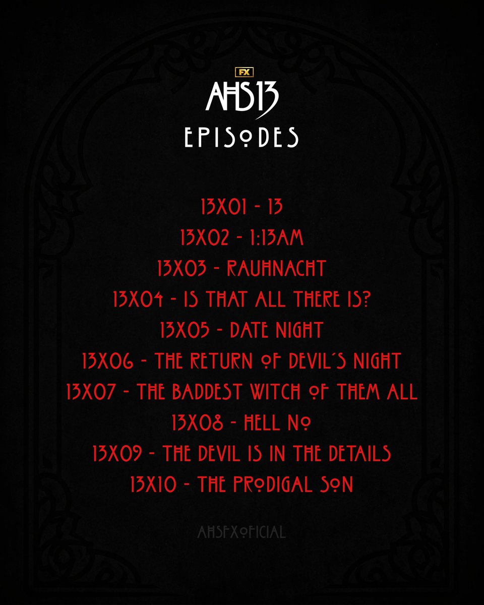 ahsfxoficial's tweet photo. 🚨 Revelados os títulos dos 10 primeiros episódios de American Horror Story: 13. https://t.co/Fx6JO9YGQV