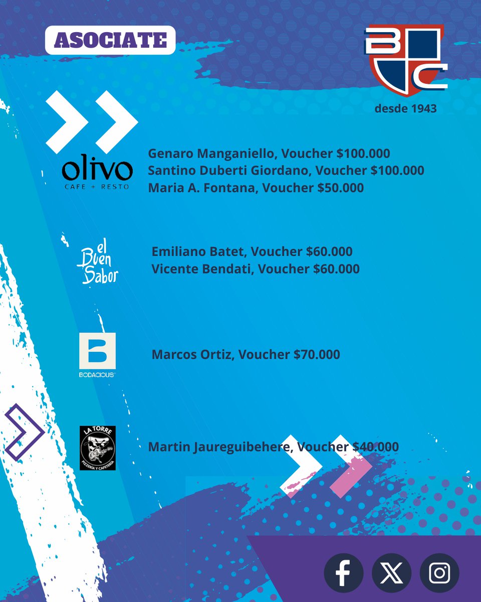BragadoClubOK's tweet photo. 👆 Aquí los ganadores del Sorteo por los Vouchers para Socios

👉 Para ingresar en Agosto, recorda abonar la cuota hasta el lunes 10

Gracias a todos por el compromiso 🇱🇺❤️

Gracias a las empresas  💪
@olivo_cafe_resto
@bodaciousclothing
@elbuensaborbragado
@latorrepizza.ok https://t.co/6ceOvWWfxo