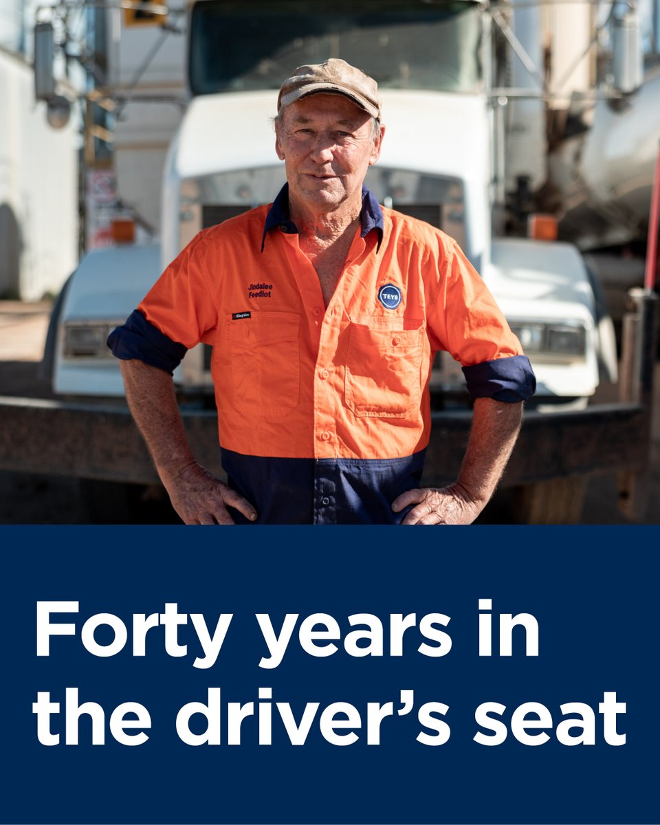 TeysAustralia's tweet photo. Congratulations Greg of Teys Jindalee feedlot. There aren't many people in Aus who have spent 40 years feeding cattle from the driver’s seat of a feed truck. Greg’s dedication reflects everything great about our feedlot teams – commitment, care, reliability &amp; pride in the job. https://t.co/O7pFheXk7Z