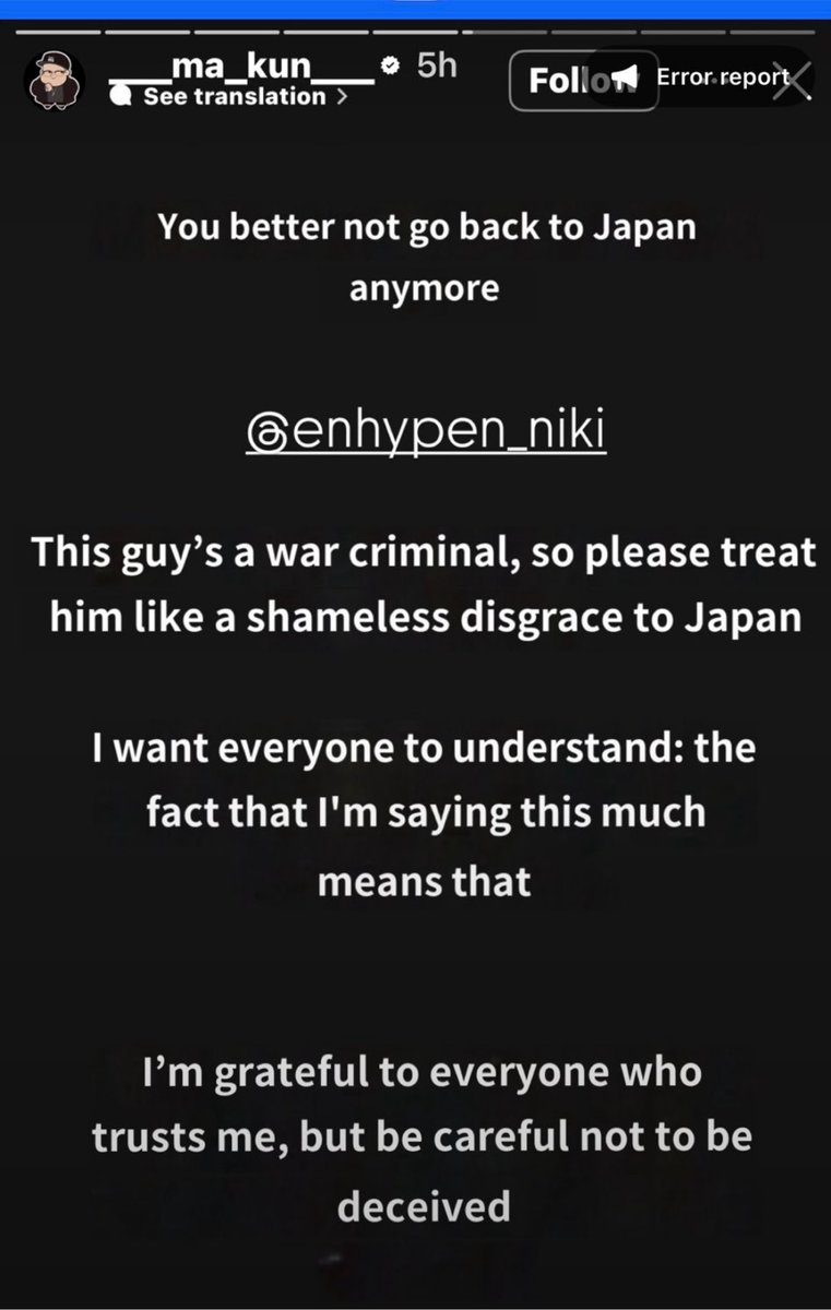 minrluvs's tweet photo. I ask engenes to pls report this to hybe. This is from the stories of a pretty famous insta creator in Japan threatening rk and his family. https://t.co/DKVtyJZs7y