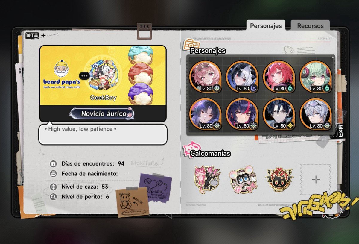 GeekBoyCrossing's tweet photo. Finalmente todos en nivel 80 #NTE #NevernessToEverness #Gacha #Pulling https://t.co/PW71n43dYe