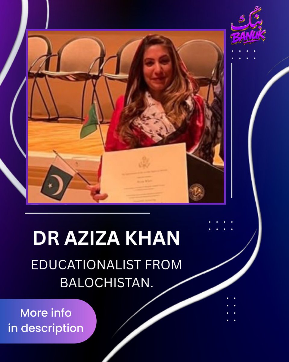 banukBaloch101's tweet photo. Dr. Aziza Khan from Balochistan specializes in curriculum assessment. She did a fellowship at Vanderbilt University. She has promoted female education and employment in Balochistan.

#Balochistan #Women #Education https://t.co/U0VMMpbFut