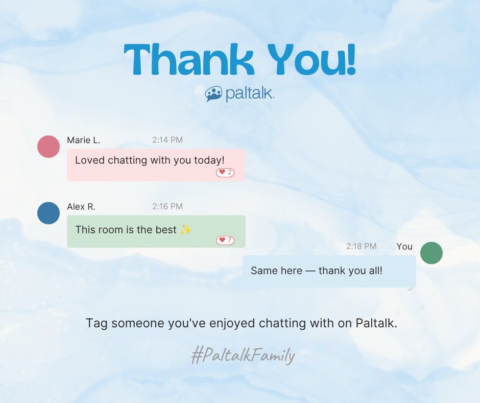 paltalk's tweet photo. Who makes your Paltalk experience extra special? Tag your favorite paltalker or room and let them know they’re appreciated! 💙 #PaltalkFamily #PaltalkVideoChat #Friends #Online #PaltalkFriends #MakeFriends #Appreciation #CommunityAppreciation #PaltalkCommunity https://t.co/jOo3NyDHal