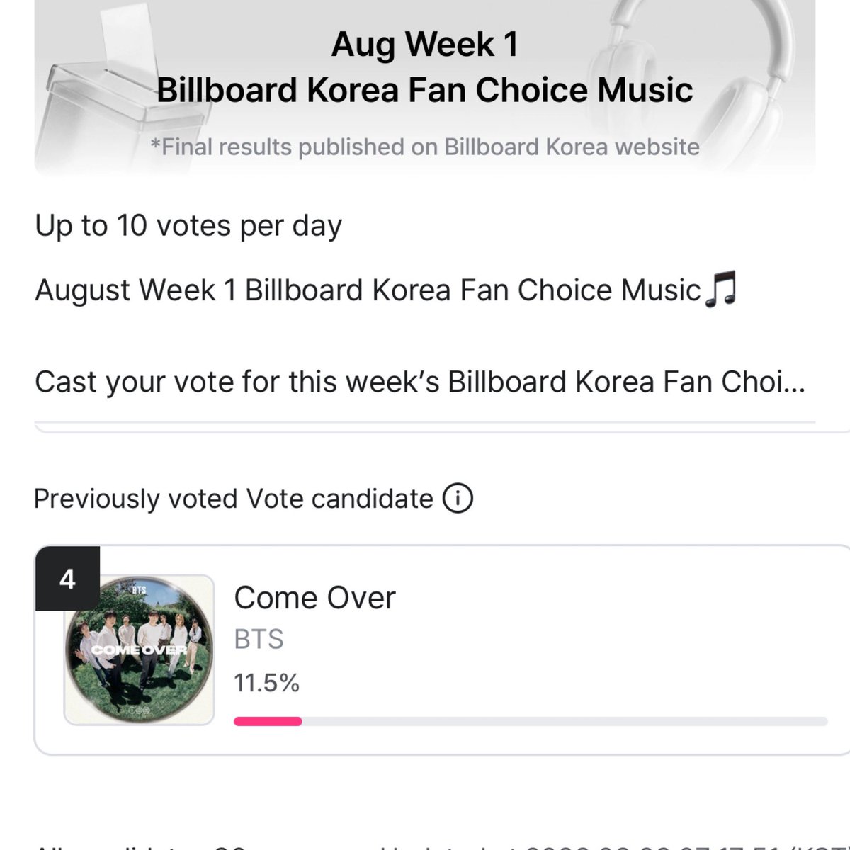 sugamihoney's tweet photo. 🚨ALARMENSE MORADAS,DIFUNDAN!!!!

"COME OVER" se ubica en el puesto #4 en la categoria "Billboard Korea Fan Choice Music" en la app de MNET. PASEN A EMITIR SUS VOTOS ES MUY FACIL 👇🏻

▫️termina el 08 de Agosto a las 23:59 KST
▫️son 10 votos diarios

🔗 https://t.co/Bg0uSdOuwk https://t.co/1h7WPrZ2vu