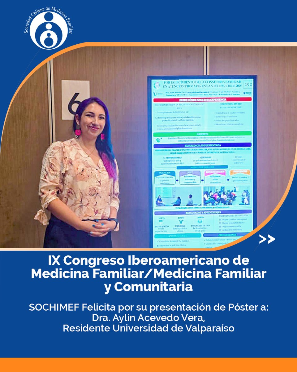 medfamiliar's tweet photo. La Sociedad Chilena de Medicina Familiar, felicita a los representantes de la especialidad, que participaron exponiendo en formato póster, en el IX Congreso Iberoamericano de Medicina Familiar realizado en Asunción, Paraguay.

#SOCHIMEF #MedicinaFamiliar #IXCongresoIberoamericano https://t.co/zkO0DA4agX